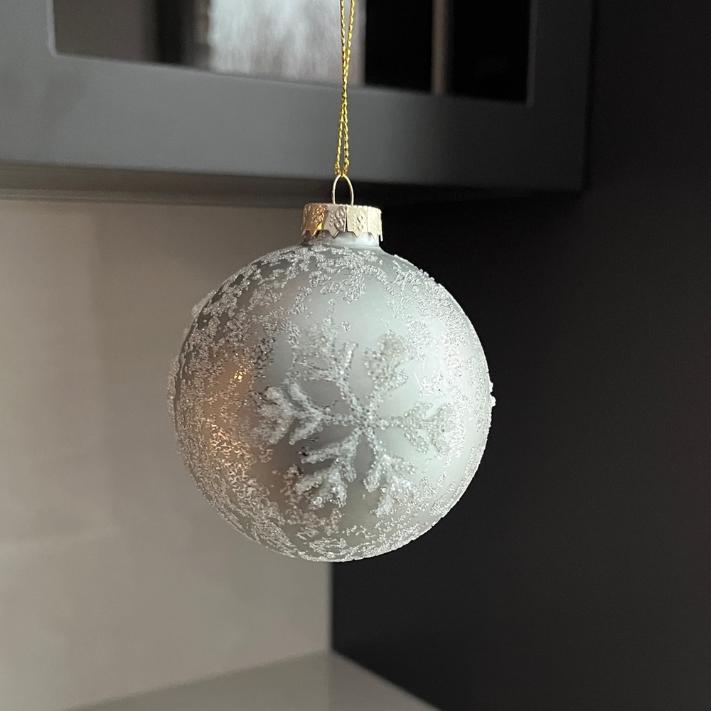 Scandinavian Christmas Tree Ornament Frosted Matte Powder Blue Snowflake Ball.
